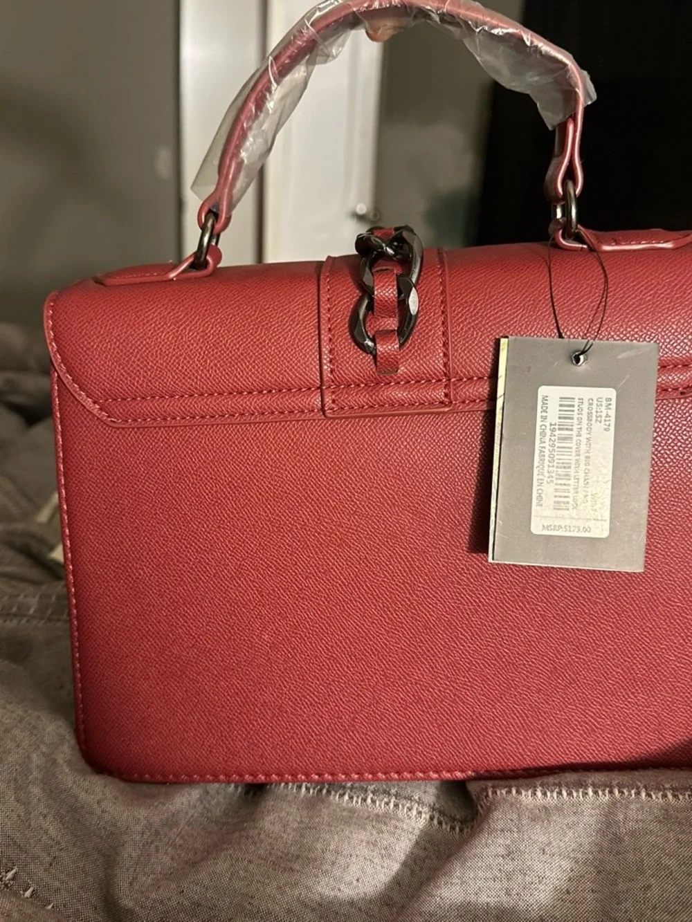 Red Studded Top-Handle Women's Bag by MB (Monogram)
